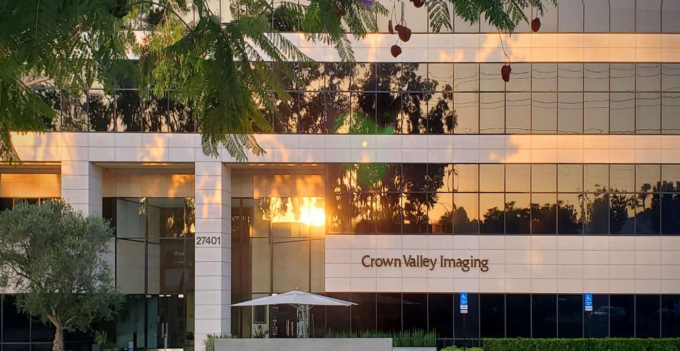 Crown Valley Imaging building exterior at golden hour — Mission Viejo, Orange County